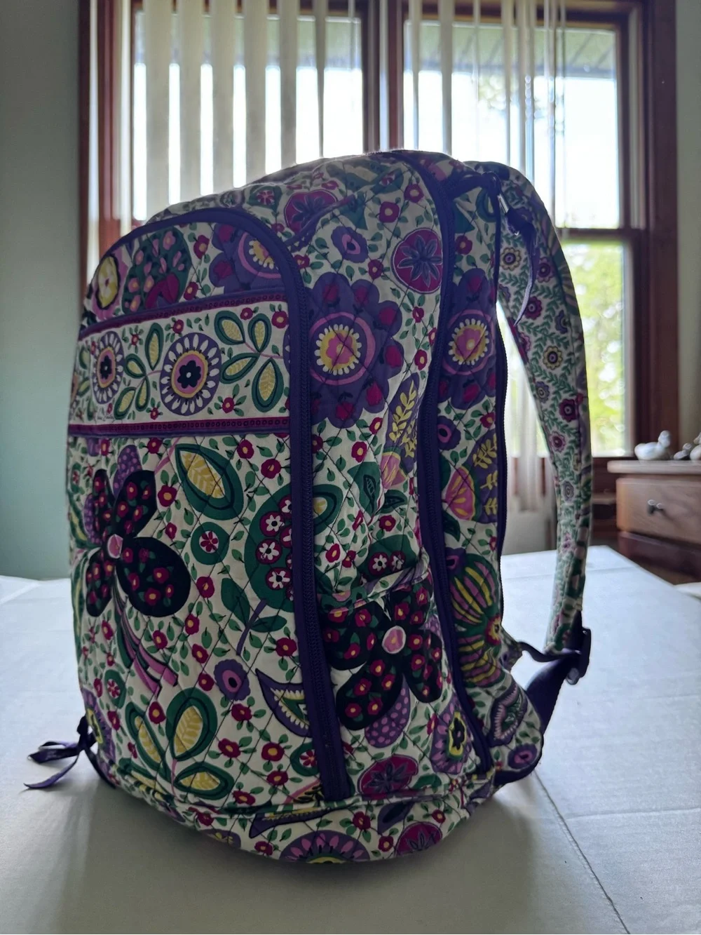 Vera Bradley Viva La Vera Quilted Floral LAPTOP Backpack Purple Green Yellow